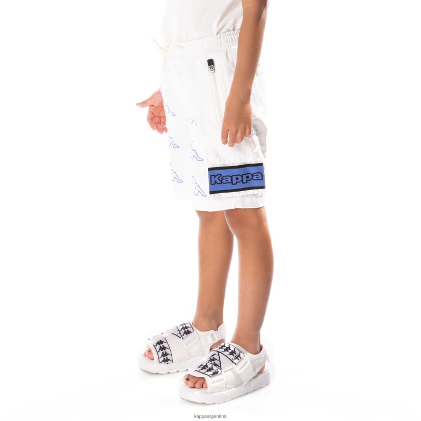 Kappa niños shorts cargo esso con cinta del logo para niños blanco azul 2FJJXV790