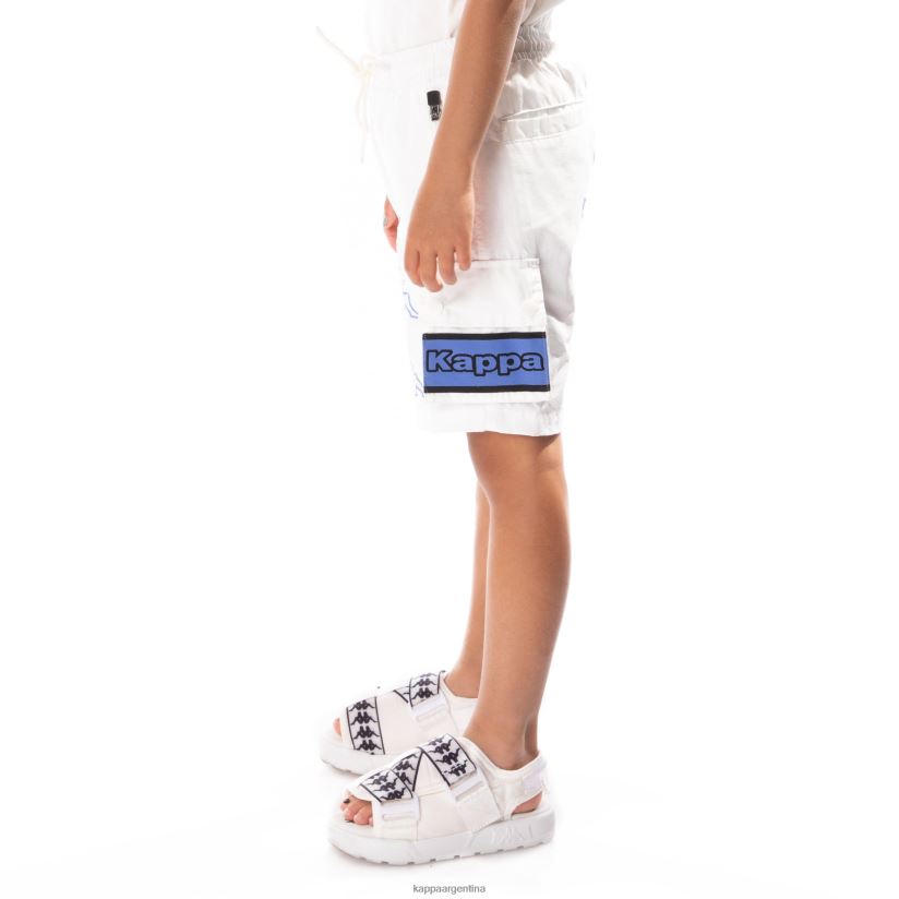 Kappa niños shorts cargo esso con cinta del logo para niños blanco azul 2FJJXV790